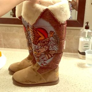 Ed Hardy Snowblazer Boots. Tall with fur.